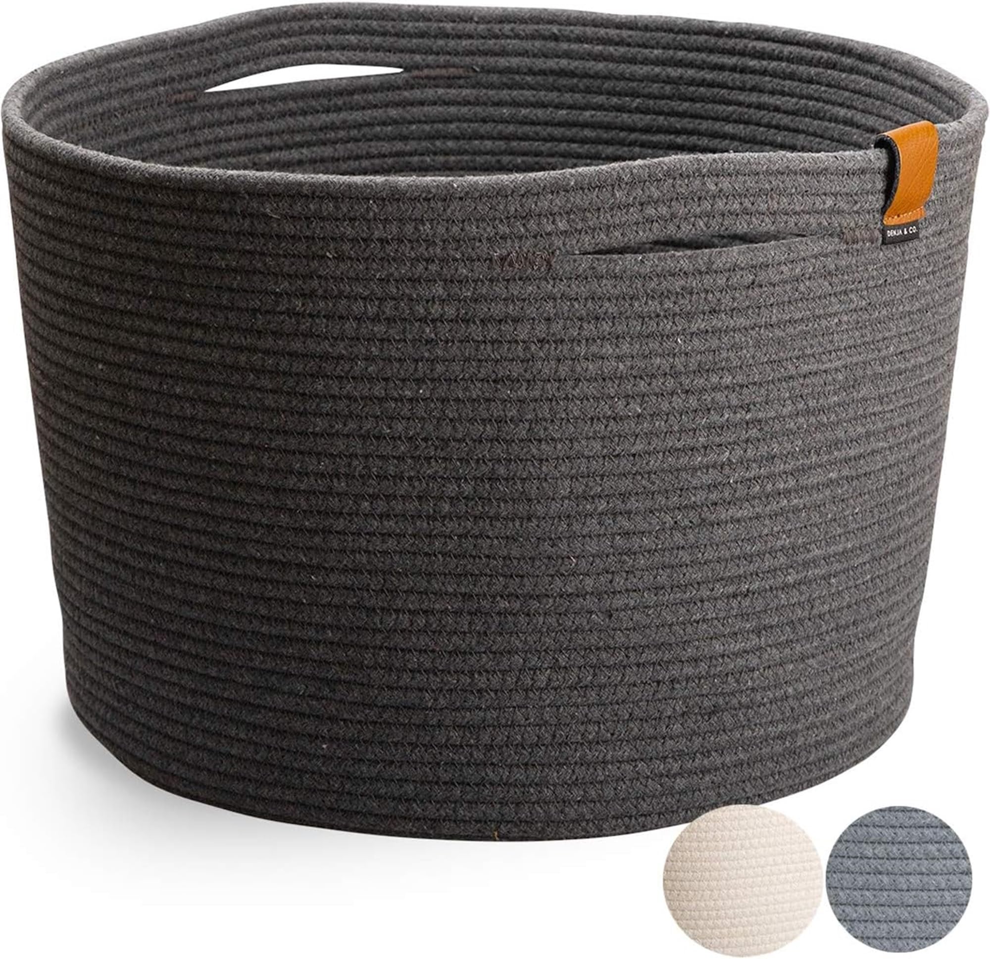 Photo 1 of DENJA & CO Large Storage Basket for Shoes - Woven Shoe Basket for Entryway, Decorative Floor Basket for Home Decor, Shoe bin for Entryway | Charcoal Gray (17.7 inches x 11.4 inches)