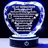 YWHL Godmother Gifts from Godchild with Colorful LED Base Best Heart Crystal Keepsakes Godmother Gift Idea from Goddaughter Godson for Mothers Day, Christmas, Birthday, Thanksgiving