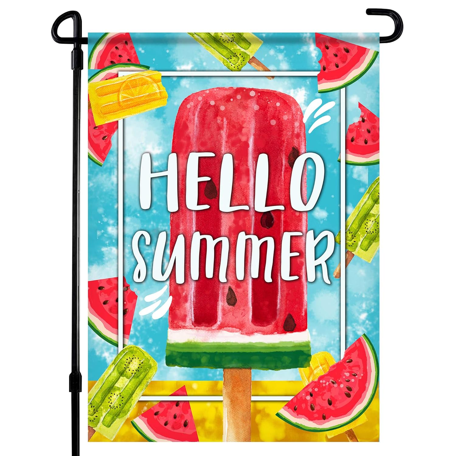 Home4Ever Summer Garden Flag - 12.5 x 18 Inch Double-Sided Hello Summer Printed Outdoor Yard Art Decor - Premium Seasonal Welcome Banner for House Porch, Lawn, Patio, Door - Suits Standard Stands
