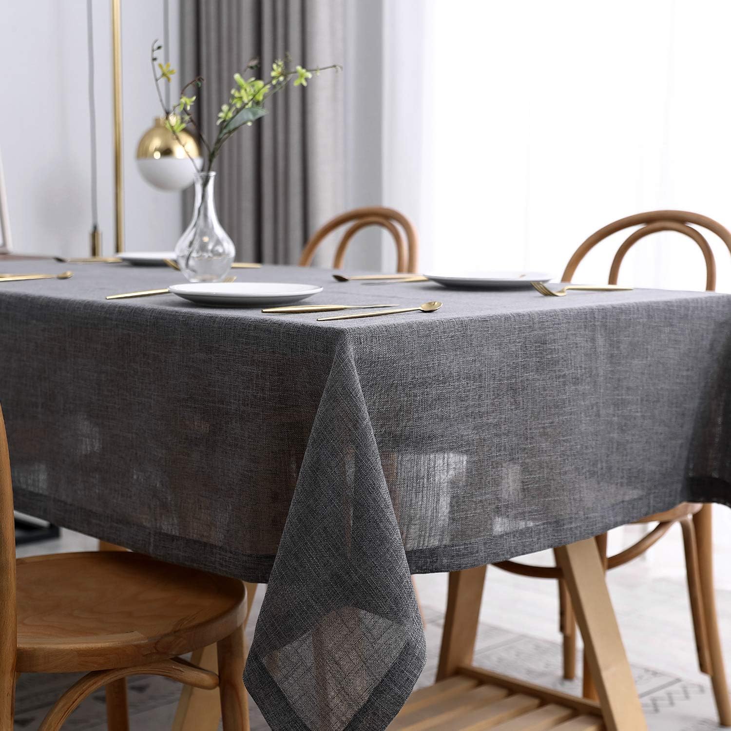 maxmill Flaxy Faux Linen Table Cloth with 2-Tone Slubby Texture Wrinkle Resistant Anti-Shrink Soft Tablecloth for Kitchen Dining Tabletop for Buffet Banquet Parties Rectangle 52 x 70 Inch Charcoal: Home & Kitchen