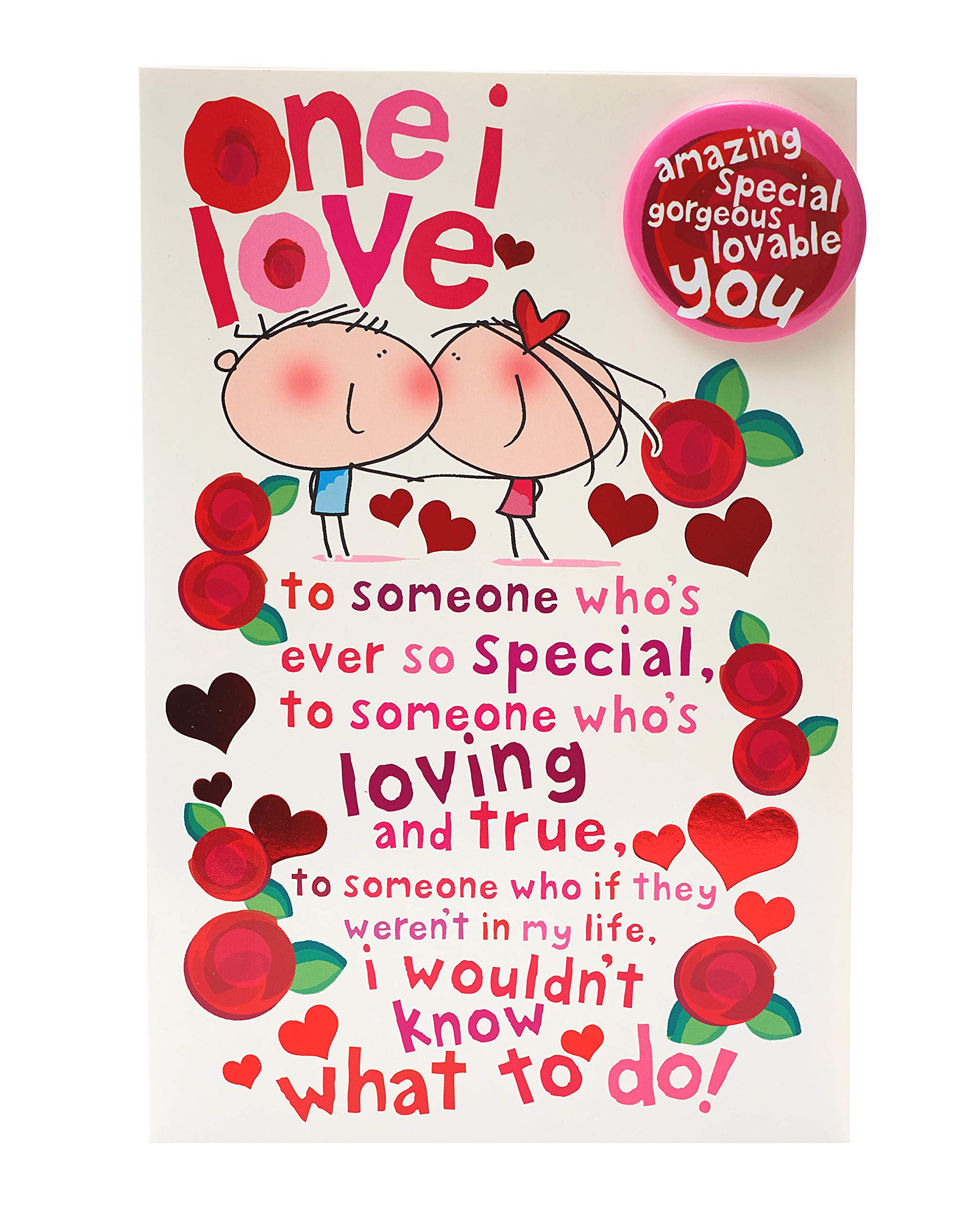 One I Love Birthday Card - Birthday Card for Her - Birthday Card for Him - Badge Included