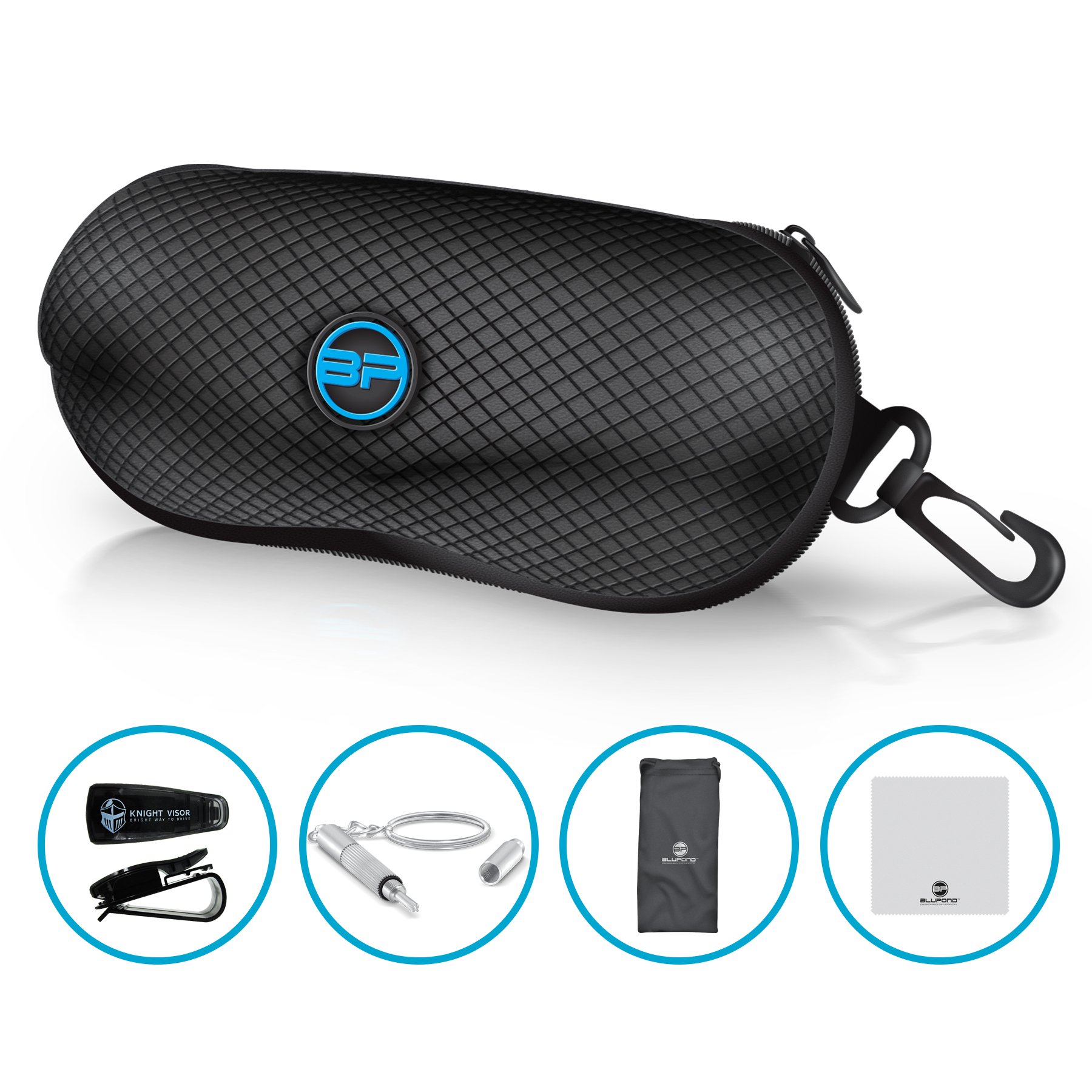 BLUPOND Semi Hard EVA Glasses Case with Hanging Hook 5 IN 1 Set for Sports Sunglasses Buy