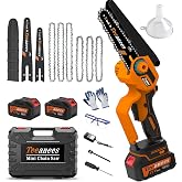 8" Mini Chainsaw Cordless, 1200W Brushless Electric Chain Saw with 2x 4000mAh Batteries &amp; 6 Chains, 2-in-1 Dual Bar (8" &amp; 6") Battery Powered Chainsaw, for Tree Trimming (Orange)