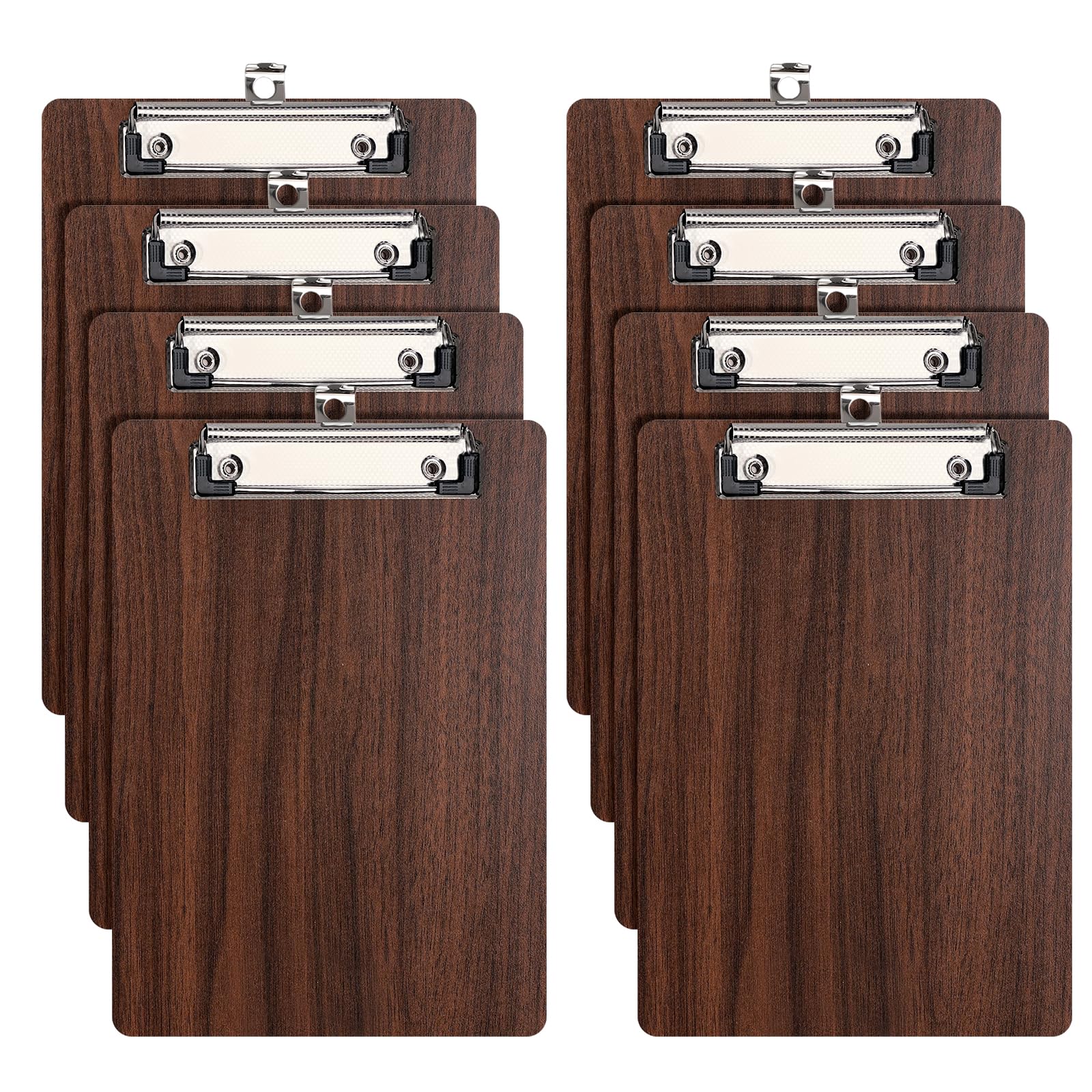 DONGLI 8 Pack A5 Clipboard,Wooden Clipboards with Low Profile Clip and Hanging Hole,Clip Board Hardboard for Office, Business,Restaurant