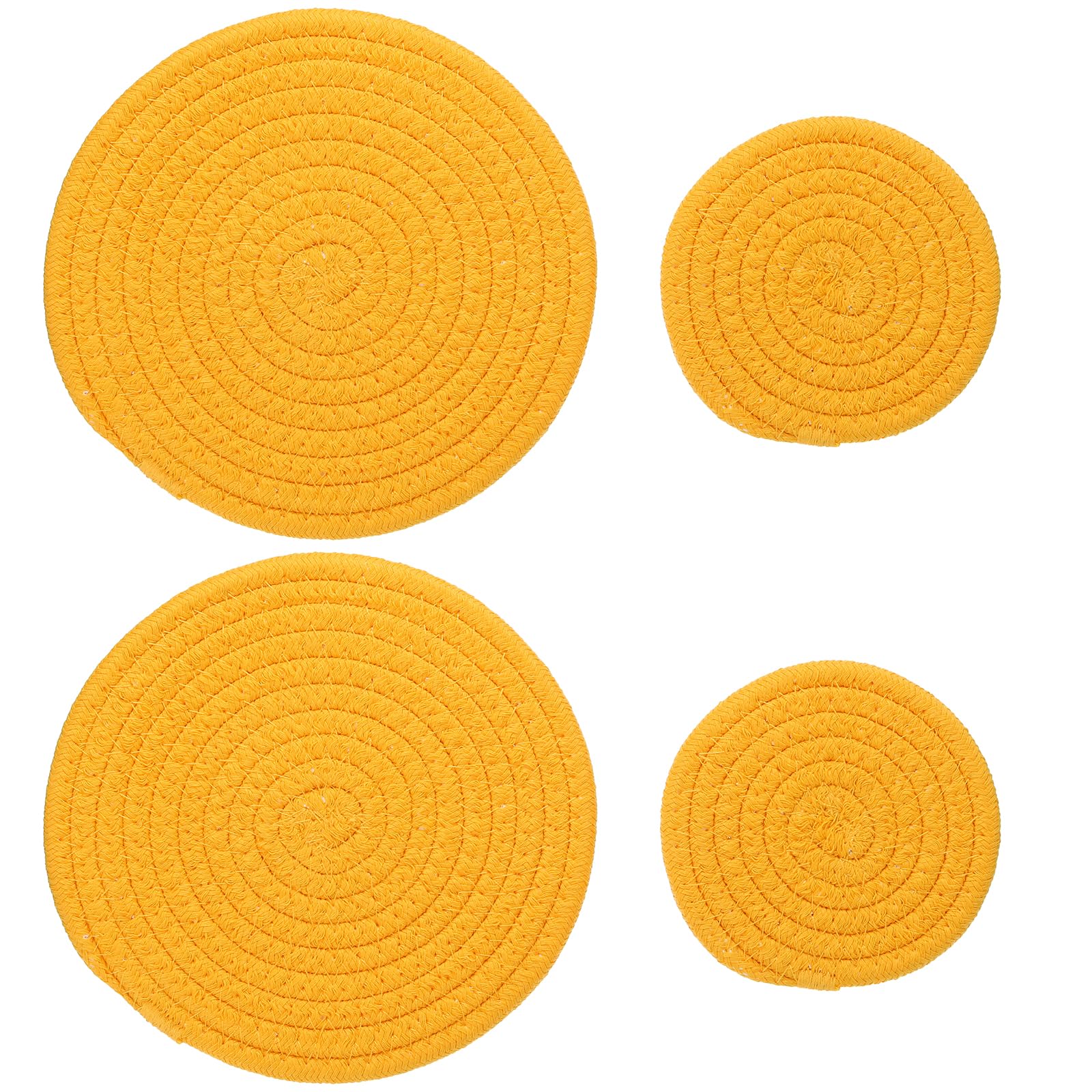 PATIKIL Plant Coasters 4 Inch 7 Inch, 4 Pcs Woven Plant Mat Round Pads Set for House Indoor Outdoor Gardening Pot Kitchen Table, Autumn Yellow
