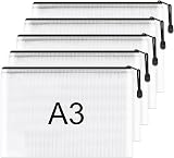 Umriox A3 Document Folder Thick Zipper File Bags 5Pcs Waterproof Mesh