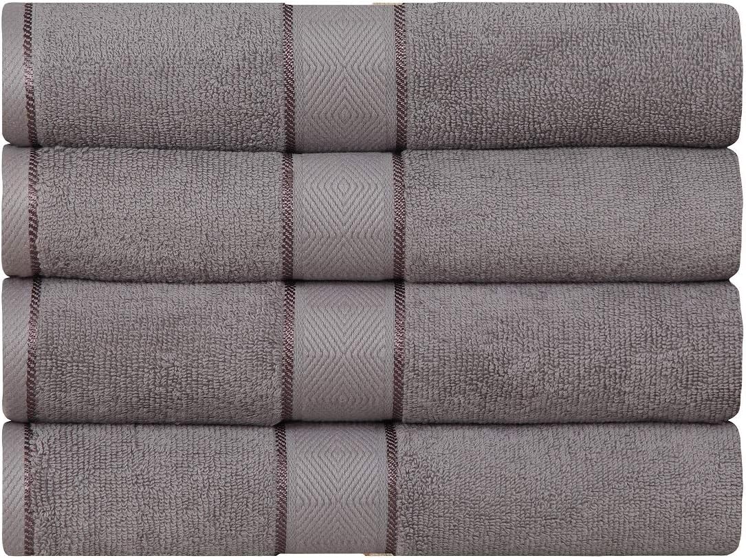 Divine Elysian - Premium - 100% Natural Ring-Spun Double ply Cotton Yarn, Soft, Extra Absorbent & Durable, Quick-Dry,4 Piece Bath Towel Set - Light Grey