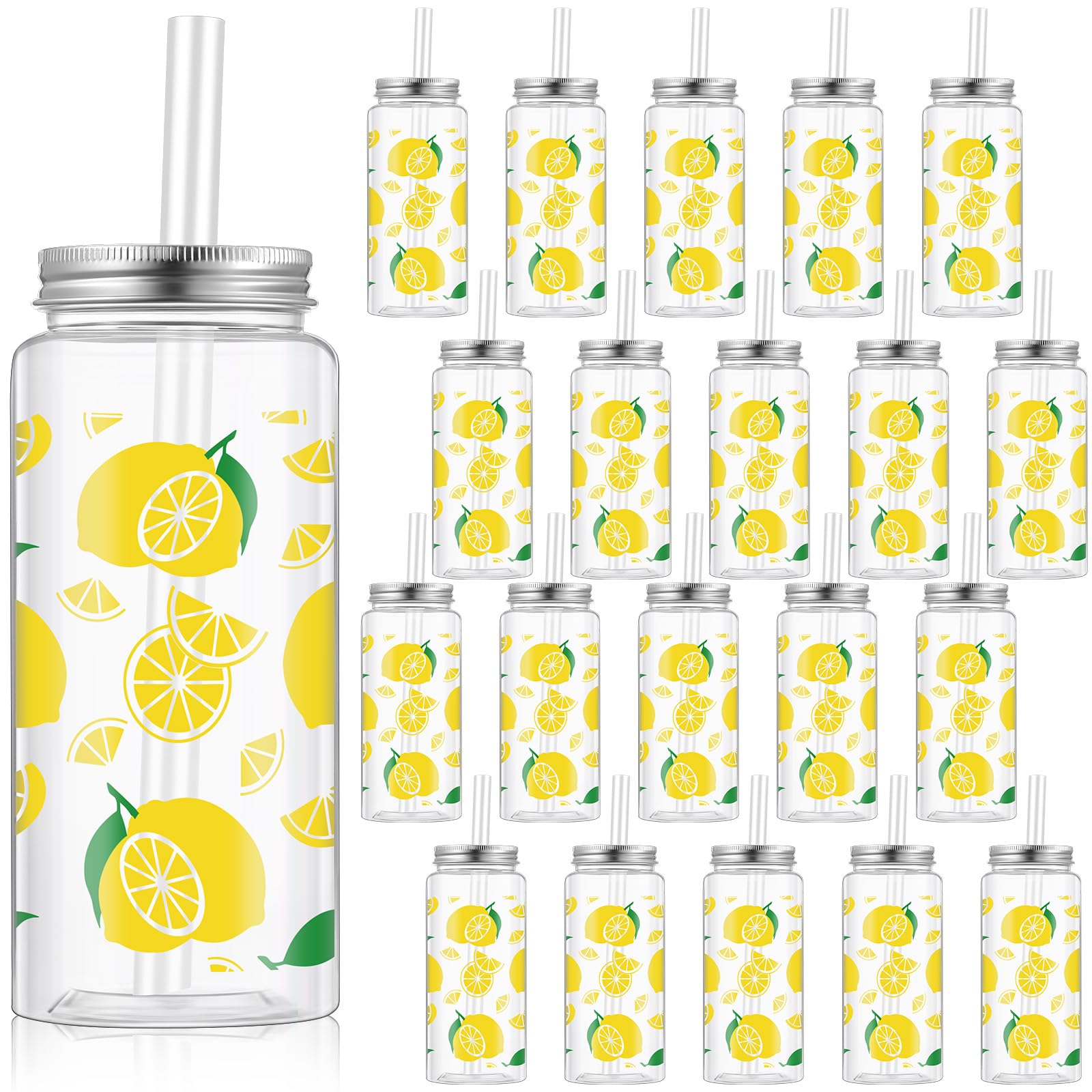 Photo 1 of Vesici 24 Pcs Lemon Party Tumblers Bulk Reusable 13.5 oz Clear Plastic Cups with Straw and Lid for Summer Theme Birthday Wedding Baby Shower Party Fruit Cold Cups for Lemonade Juice Water