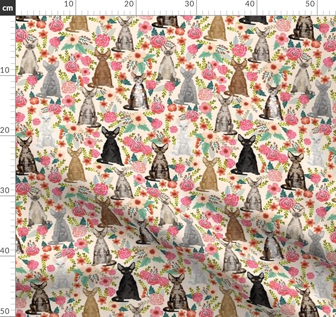 Cat, Cats, Flowers Fabrics Individually Printed by Spoonflower
