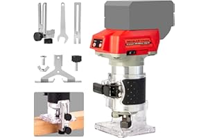 Nichilas Cordless Trimmer Routers Compatible with MILWAUKEE M18 Battery, Woodworking Joiner, Cutting Palmming Tool 6 Speed Adjustable, LED Light, 1/4" Collet with Guide Ruler and Wheel (NO BATTERY)