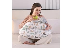 BABYLIAN Nursing Pillow for Breastfeeding,Ergonomic Baby Feeding Pillows with Removable Washable Cotton Slipcover, Adjustable Waist Strap,Plus Size,More Support for Mom and Baby(Nordic Animal World)