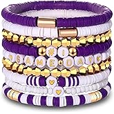 VOGUEKNOCK 9 Pack Game Day Bracelets for Women Stackable Heishi Beaded Stretch Bracelet Football Sport Fan Bracelet Sports Game Team Jewelry Accessories Gifts