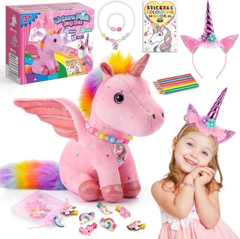 EUCOCO Unicorn Gifts Set for Girls Age 3-8 Plush Toys Accessories