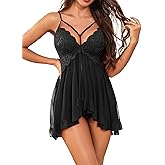 Donnalla Babydoll Lingerie for Women Floral Lace Chemise Boudoir Outfits Strap Ruffle Sleepwear