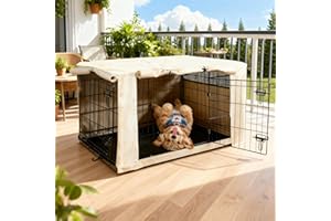 HiCaptain Dog Crate Cover 36.0" L x 23.0" W x 25.0" H with Breathable Mesh, Durable Heavy Duty Kennel Cover, Dual Zippered Panels, Windproof Waterproof UV-Resistant(Beige)