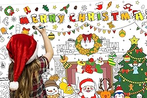 HEYINSHEN HENYINSHEN Merry Christmas Coloring Tablecloth for Kids Xmas Giant Coloring Poster Banner Christmas Crafts for Kids 31.5x72'' Xmas Colorings Paper Table Cover for School Parties Xmas Decorations