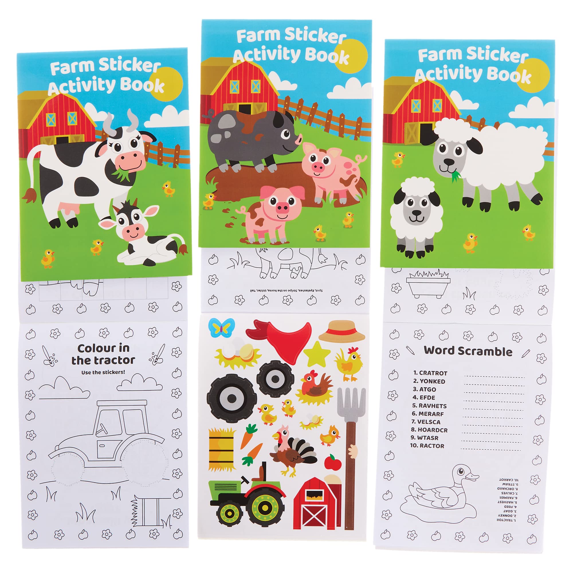 Baker Ross FX563 Farm Sticker Activity Books - Pack of 8, Sticker Book Party Bag Fillers for Kids