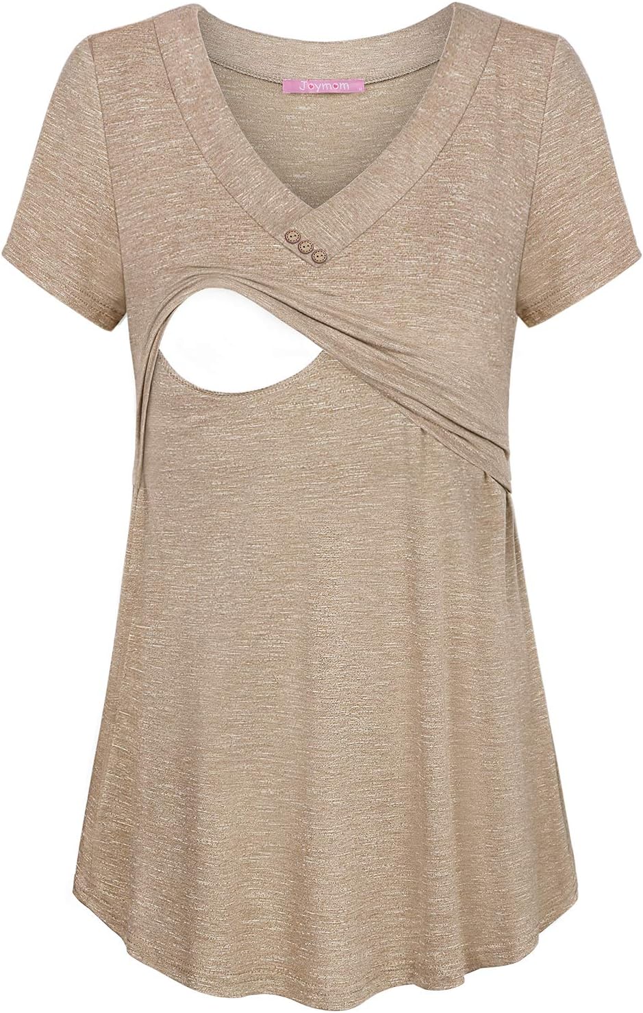 Womens V Neck Short Sleeve Nursing Tops Maternity Breastfeeding Shirts S-2XL