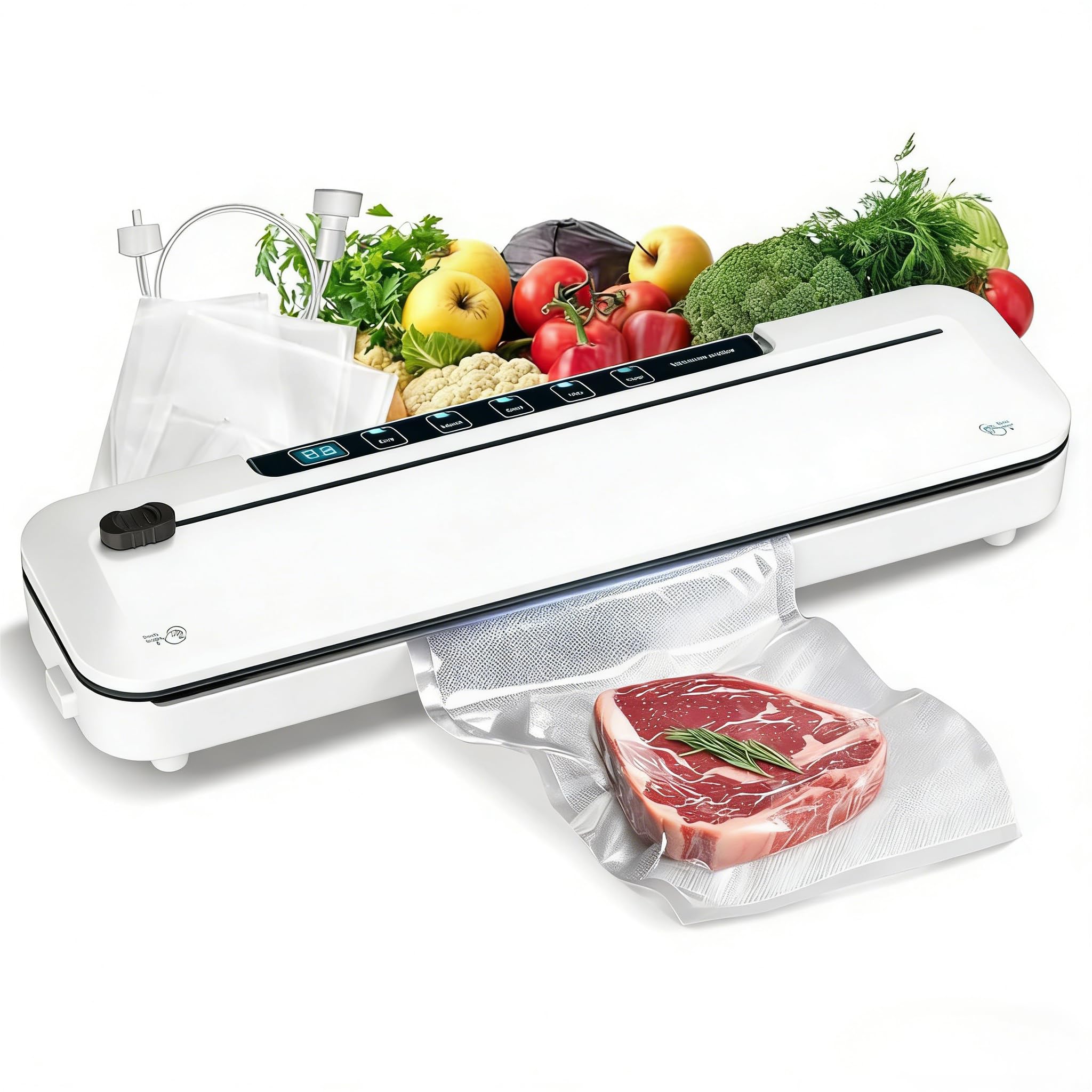 Photo 1 of Vacuum Sealer Machine 75KPa Food with 6-in-1 Dry/Moist Modes & Digital Timer, Compact Lightweight Design, Built-in Cutter + 10 Bags (white)