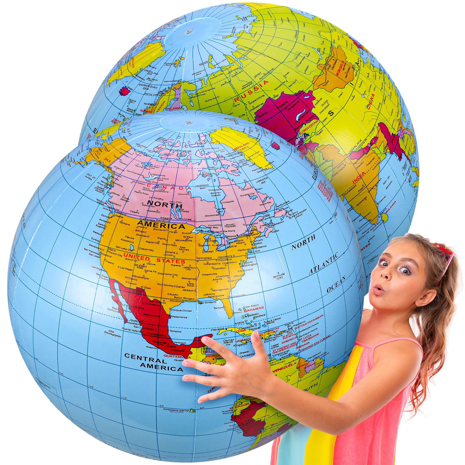 Photo 1 of Arrowbash 2 Pack 40 Inch Inflatable Globe Giant Beach Balls Inflatable Earth Globe Toys for Adults Summer Pool Game Swimming Beach Party Favor for Geographic Spectrum