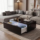 Smart Coffee Table with 135L Fridge Drawers, Speaker &amp; Wireless Charging | Quiet 36dB Dual-Zone Refrigeration, RGB Music-Reactive Light, 3 USB Ports, 2 Outlets &amp; No Assembly Required