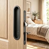 Pocket Door Lock, Matte Black Pocket Door Hardware,Flush Mount Pull Handles | Hidden Edge Finger Pulls,Keyless Privacy Lock for Bedroom, Bathroom, Study, Fits 1 3/8" to 2" Doors,Zinc Alloy