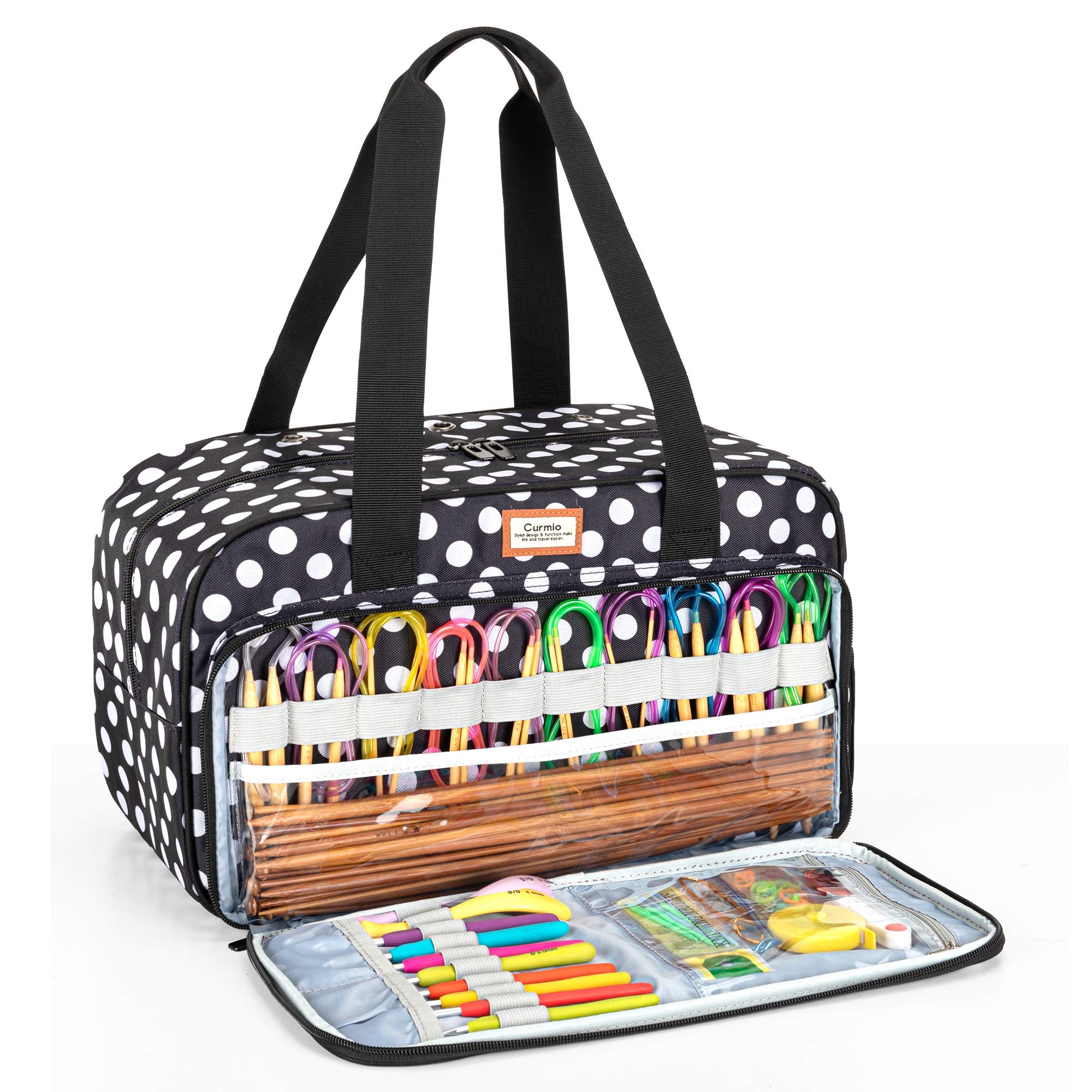 CURMIO Yarn Storage Bag, Knitting Tote Bag for Crochet Hooks, Knitting Project and Accessories, Ideal for Crochet Beginners and Knitting Lovers, Bag Only,Dots