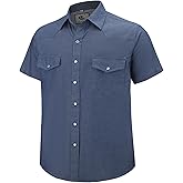 COEVALS CLUB Mens Denim Western Cowboy Work Pearl Snap Button up Short Sleeve Regular Fit Shirts