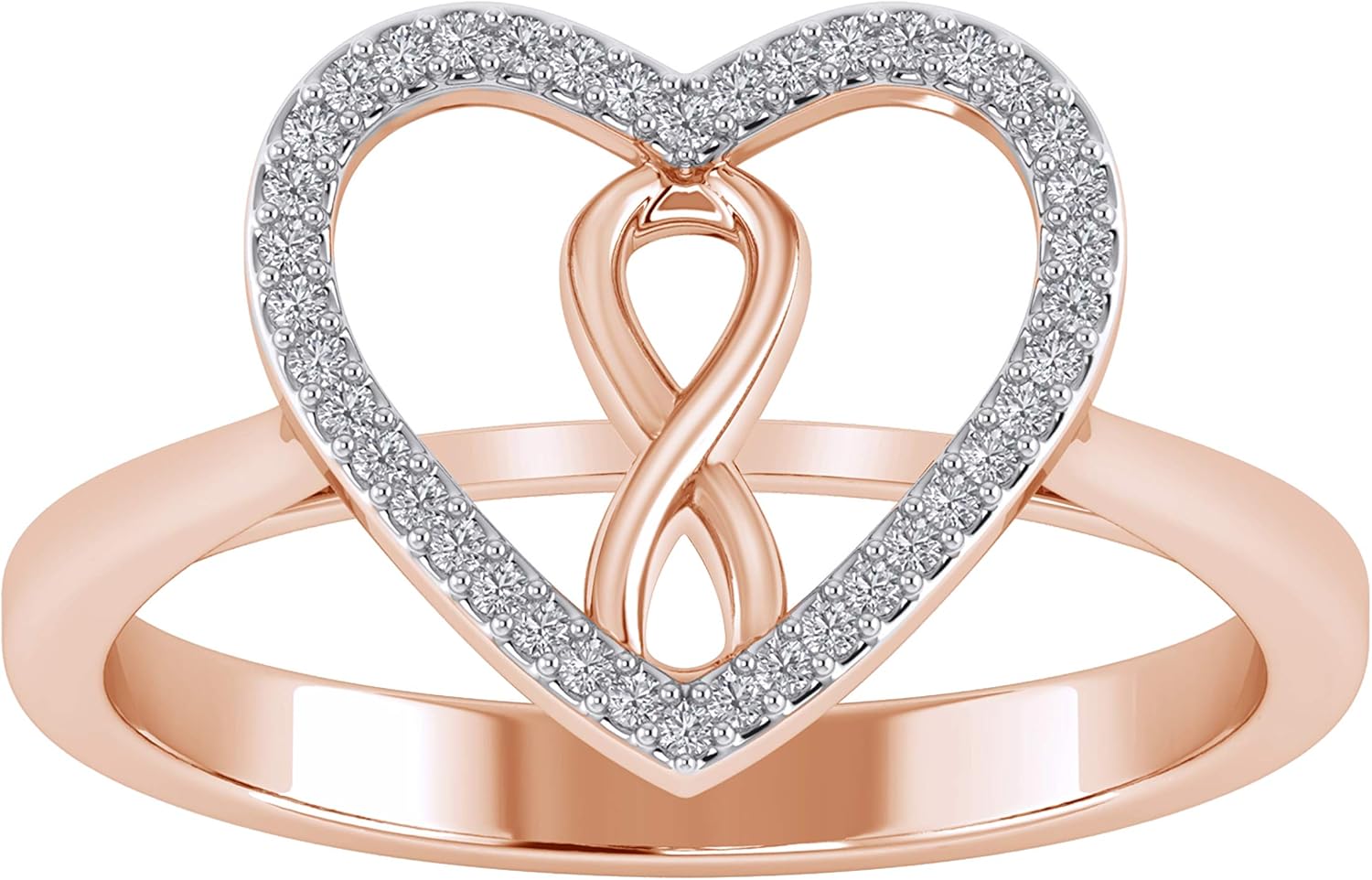 Pretty Jewels 925 Silver Rose Plated Heart Infinity Promise Ring W/ 0.