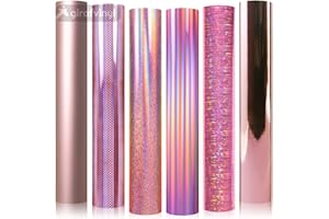 GIRAFVINYL Rose Gold Holographic Vinyl Permanent, Rose Gold Permanent Vinyl 6 Sheets Rose Pink Adhesive Vinyl for DIY Cup, Home, Car Christmas Decorations, 12" x 12"