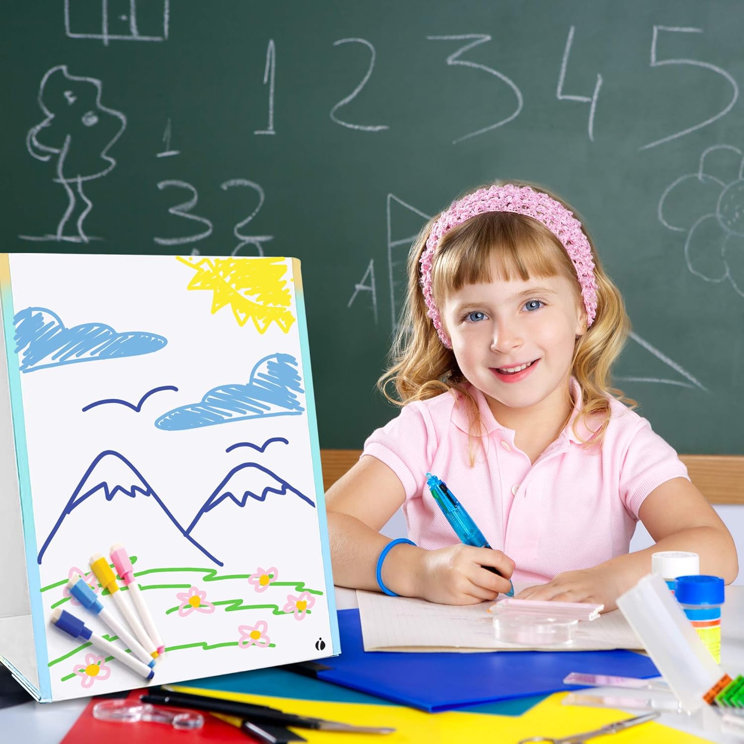White Board and Tabletop Dry Erase Easel - Double-Sided, Magnetic Desktop Easel for Students, Teachers, Kids and Home Office - Dry Erase Board Includes Markers for Drawing : Office Products