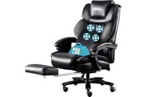 SOFETURA 650LBS Massage Office Chair, PU Big and Tall Office Chairs with Vibration Kneading 4-Points, Oversized Ergonomic Reclining Executive Chair with Footrest, High Back Thick Cushion Gaming Chair,Black