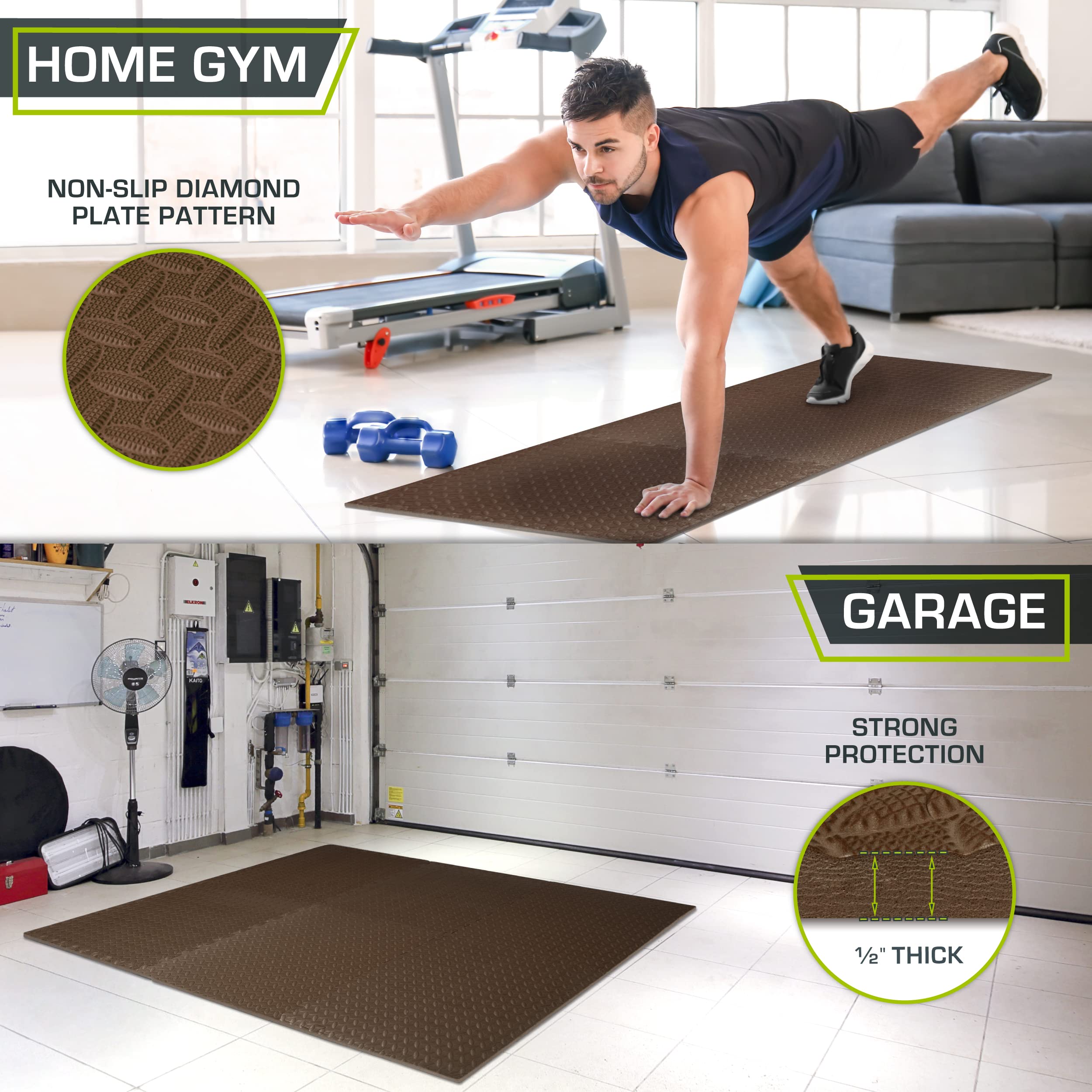 Meister 1.5” Extra Thick EVA Foam Puzzle Mats – Home Gym, Play, Wrestling – Green