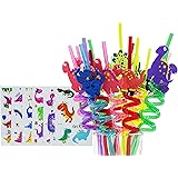 Reusable Dinosaur Straws-Plastic Drinking Straws for Kids Birthday Party Decorations-Dinosaur Birthday Party Supplies-Set of 