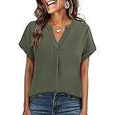 ANRABESS Women Short Sleeve Henley Top V Neck Dressy Business Casual Work Blouses Summer Shirts 2026 Vacation Fashion Clothes