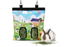 PACKSTAR Rabbit Hay Feeder bag,Rabbit Hay Feeder,Bunny Hay Bag,2 Holes Large Capacity 600D Rpet Hay Hanging Feeder Storage for Rabbit,Guinea Pig, Chinchilla