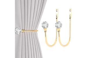 Groleca 2 x Heavy Duty U Shaped Metal Curtain Holdbacks Curtain Tiebacks with Clear Crystal Ball Pull Backs Curtain Holders for Drapes (Gold)