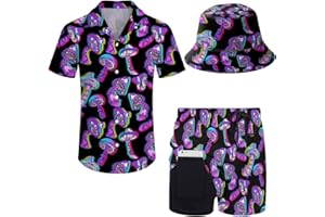 Wdpsuxin Mens 2 Piece Tracksuit Hawaiian Button Down Shirt and Compression Liner Shorts Sets with Bucket Hats