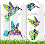 OFFCUP 4 Pack Metal Hummingbird Wall Art Outdoor Decor Rainbow Colorful view 2
