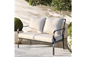 SEEKVERSE Outdoor Loveseat Set, Space Saving Patio Furniture with Corrosion-Resistant Frame & Easy-Clean Cushions for Small Balcony, Beige