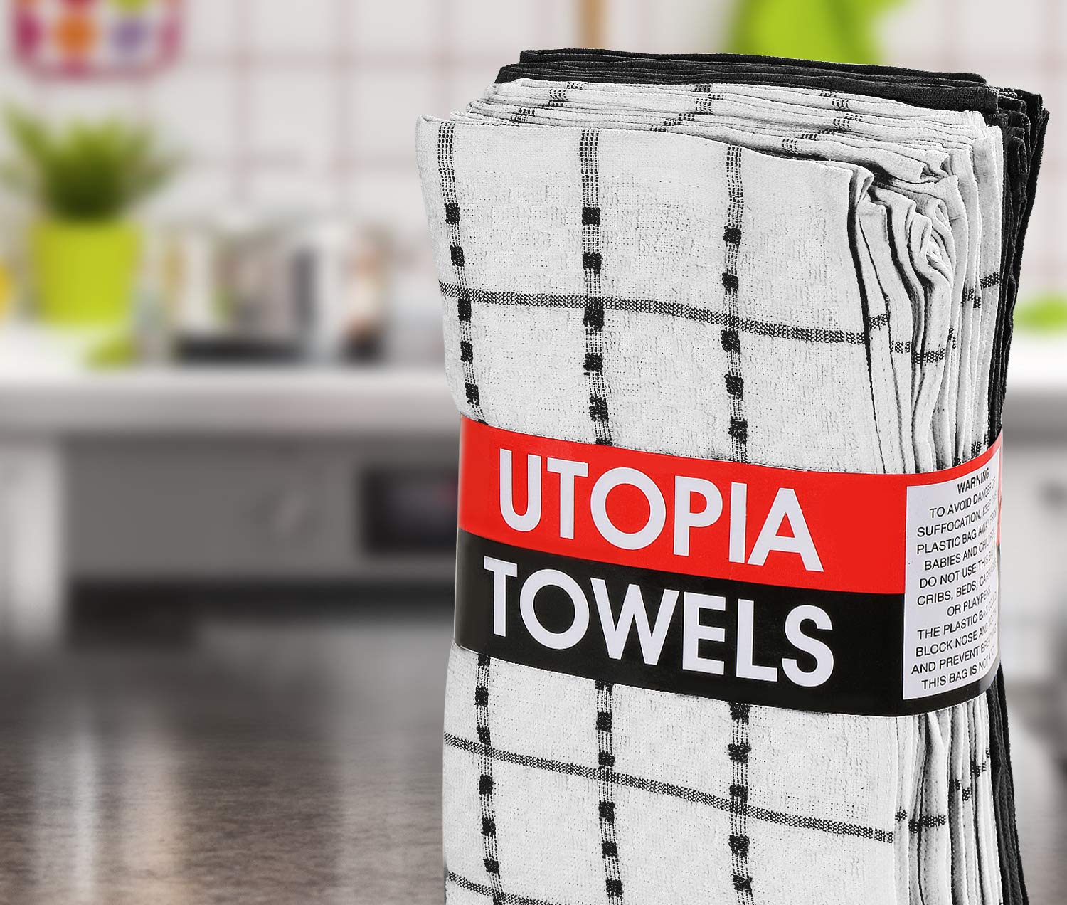 Utopia Towels - Kitchen Cloth (12 Pack, 6 Black and 6 White) Pure Cotton Washable Towels