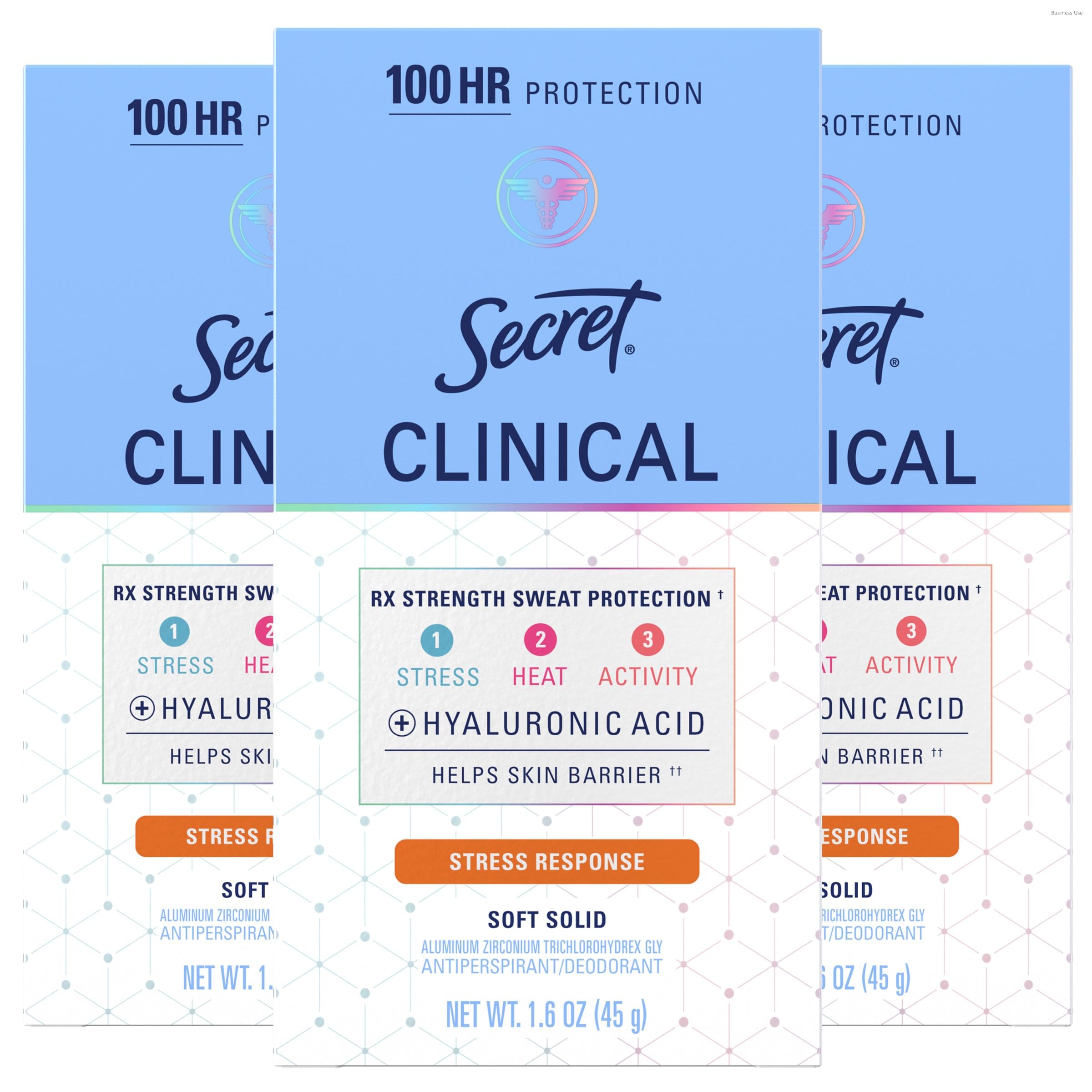 Photo 1 of ** ONLY 2**
Secret Clinical Strength Antiperspirant Deodorant for Women, Stress Response, 3X Stress & 72hr Sweat & Odor Protection, PH Balancing Minerals, Soft Solid, 1.6 oz (Pack of 3)