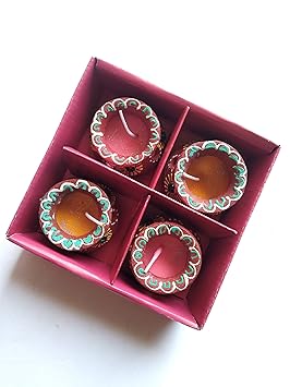 PIXLINQ Hand Made Clay Matki Diyas for Diwali Pooja Home Decor Diya Set of 4