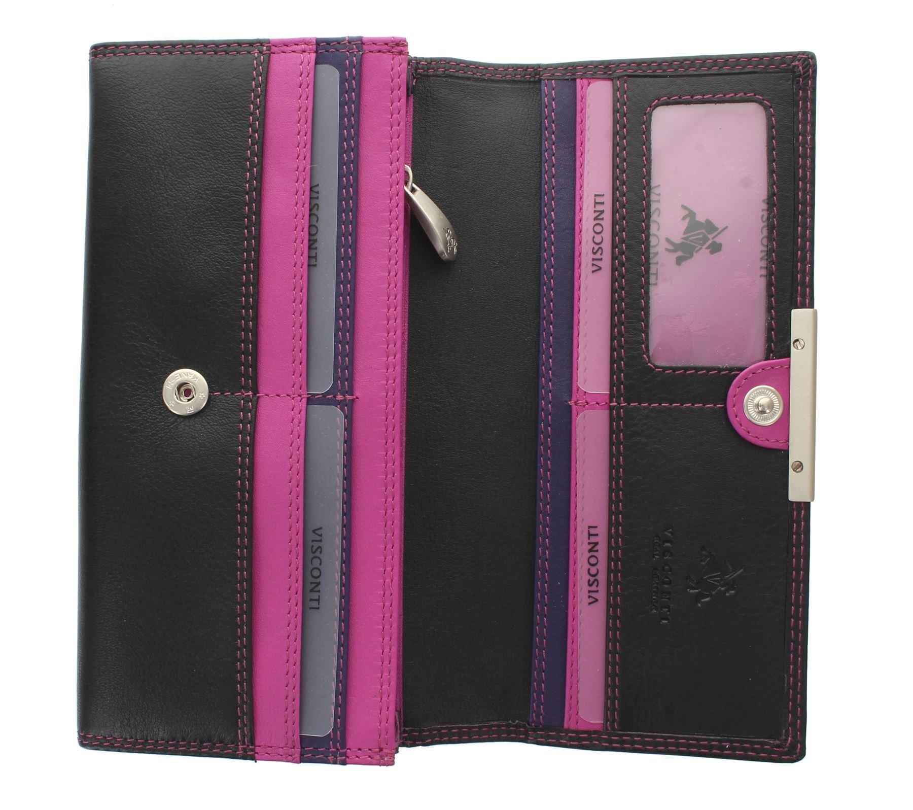 Visconti Soft Leather Rio Ladies Purse Style RFID Blocking R11 Black/Purple/Berry