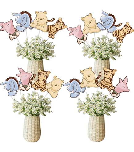 MEMOVAN Lot de 16 centres de table classiques The Pooh pour décoration de fête prénatale Winnie Bâtons Oh Baby Winnie Décorations de table pour fête d'anniversaire Winnie