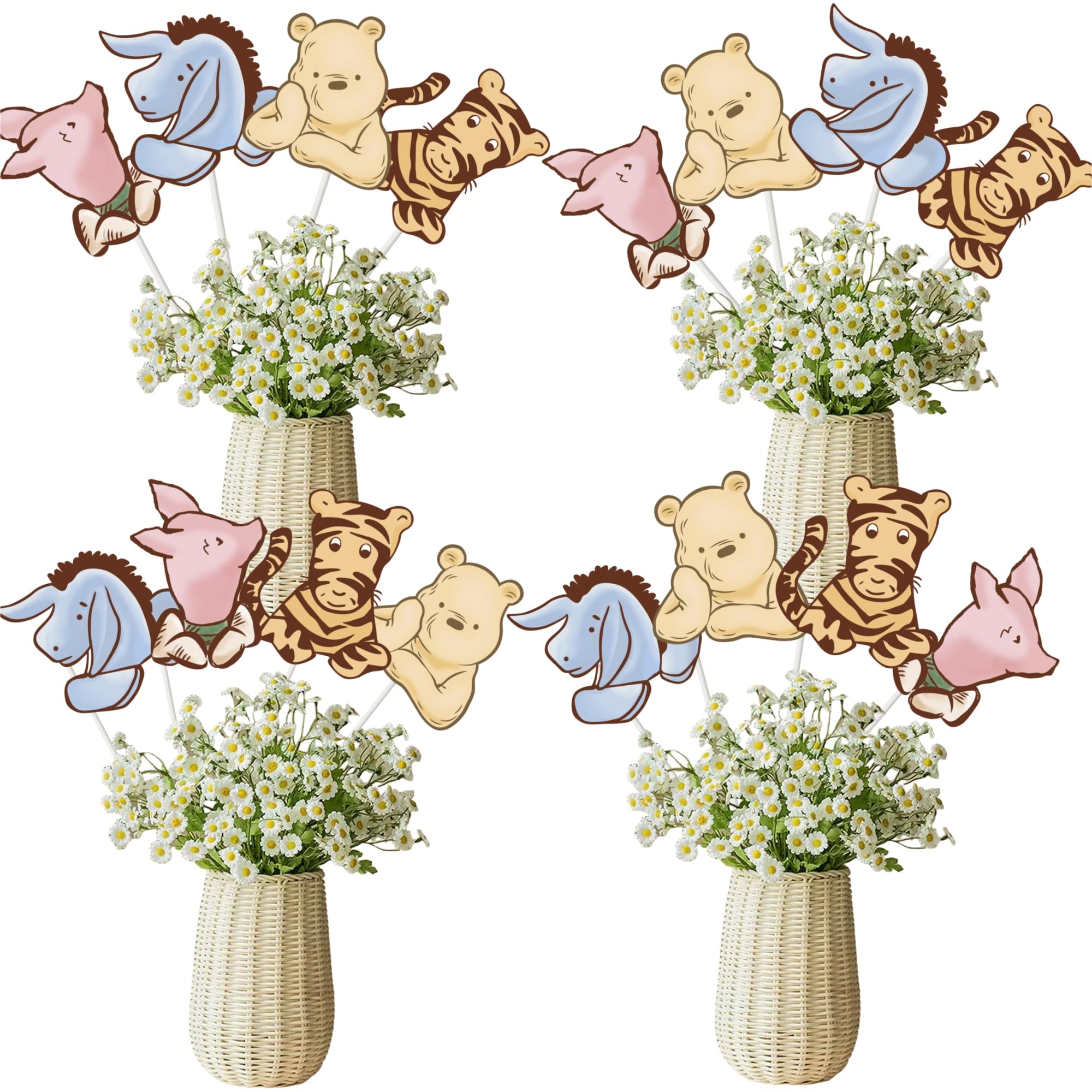 Photo 1 of 16PCS Vintage Winnie Centerpieces Baby Shower Decorations Table Center Pieces Table Toppers On Stick Cute Cutouts for Pooh Birthday Supplies Party Decor
