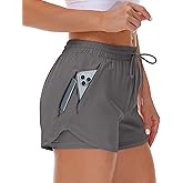 Mancreda Women's Running Shorts with Liner 3 Zipper Pockets Elastic Workout Athletic Gym Yoga Shorts