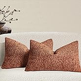 HXTOOG Fall Lumbar Throw Pillow Covers 12 x 20 in Set of 2 - Chenille Fabric Textured Retro Farmhouse Style, Decorative Cushion Case Square Pillowcase for Sofa, Couch, Living Room, Burnt Orange