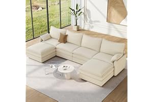 Vesgantti 142" U Shaped Sectional Couch, Comfy Cloud Modular Sectional Sofa with 2 Ottoman Deep Seat Chenille Modern Cloud Sofa, Modular Sofas for Living Room, Bedroom and Apartment, Beige