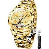OUPINKE Gold Men Automatic Mechanical Wrist Watches Luxury Dress Tungsten Steel Luminous Waterproof Sapphire Diamond Calendar Best Gifts Men